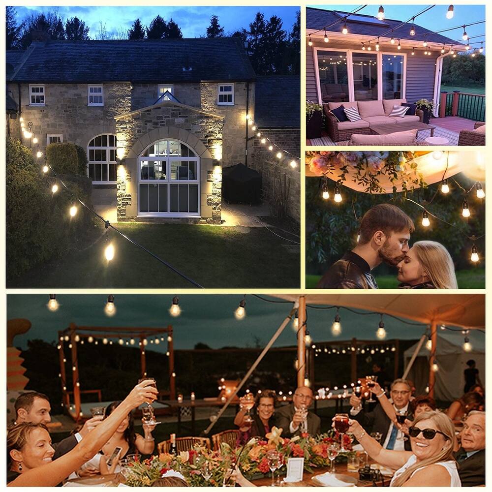 48FT Outdoor LED String Lights, S14 Festoon Lights with 15 E27 Sockets, IP65 Waterproof, 2700K Warm White for Garden, Patio, Party