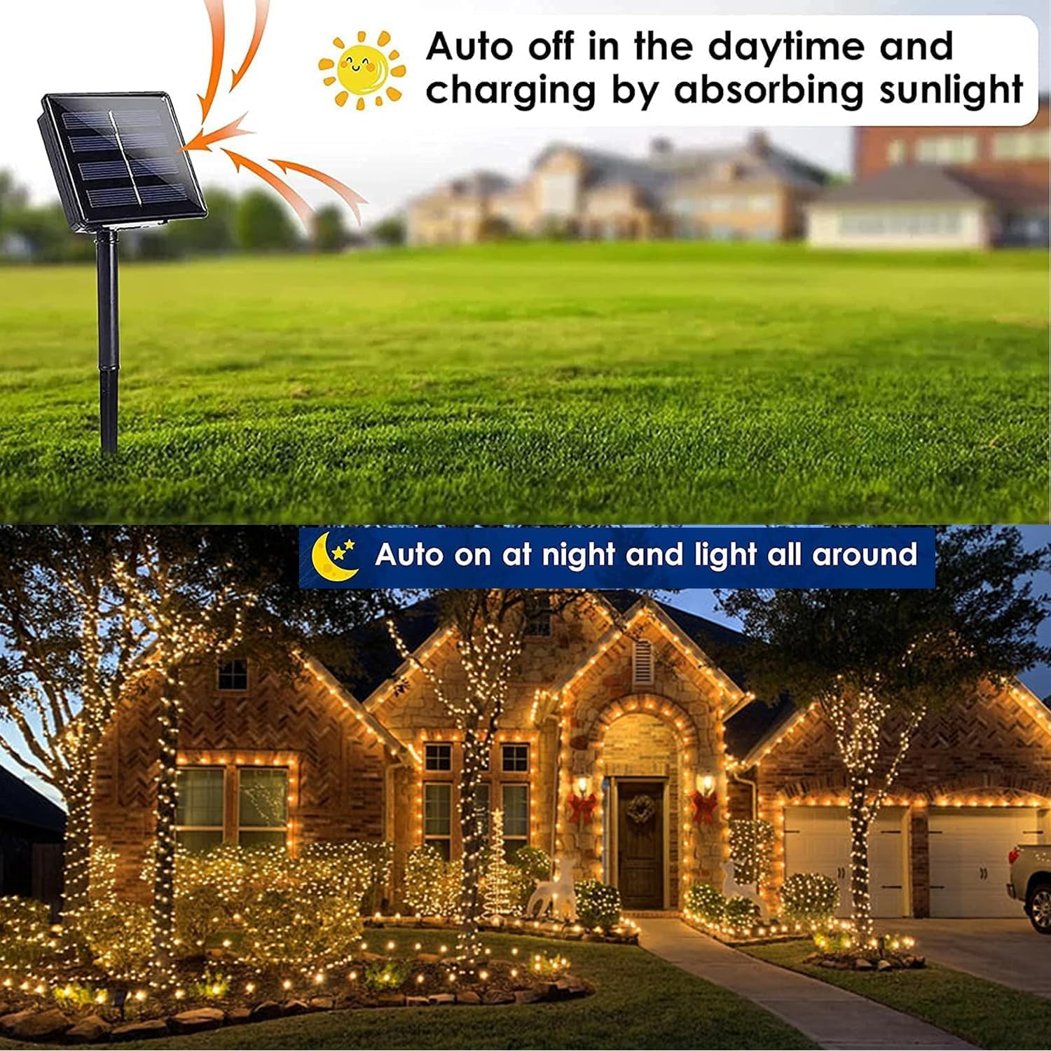 2 Pack Solar Christmas Fairy Lights 200 LED Outdoor