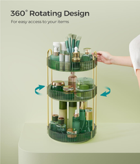 3-Tier Rotating Makeup Organizer, Customizable Skincare & Cosmetic Storage Box