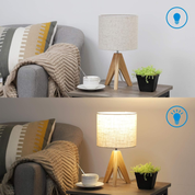 Set of 2 Wooden Bedside Table Lamps – Tripod Desk Lamps with Linen Shades, E27