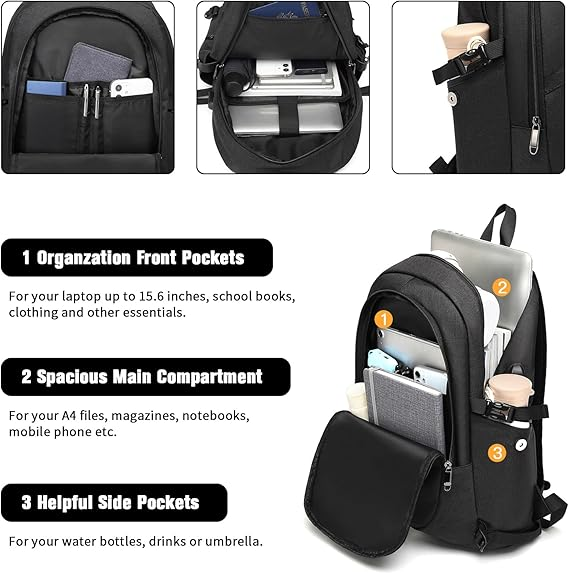 Anti-Theft Laptop Backpack – 15.6" USB Charging Travel & Work Rucksack Unisex