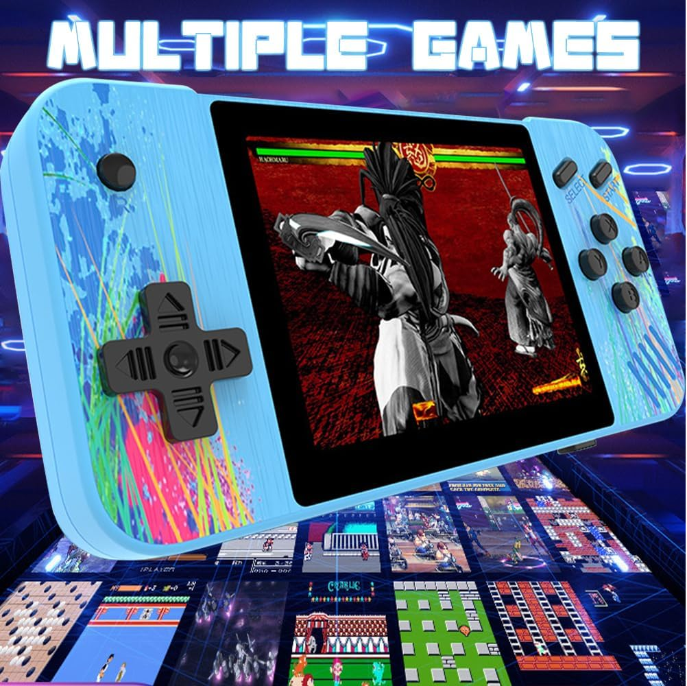 Handheld Game Console with 800 Classic Games, 3.5" Screen, TV Support – Blue