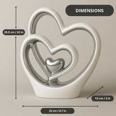 Silver Double Heart Ceramic Ornament for Modern Home Décor
