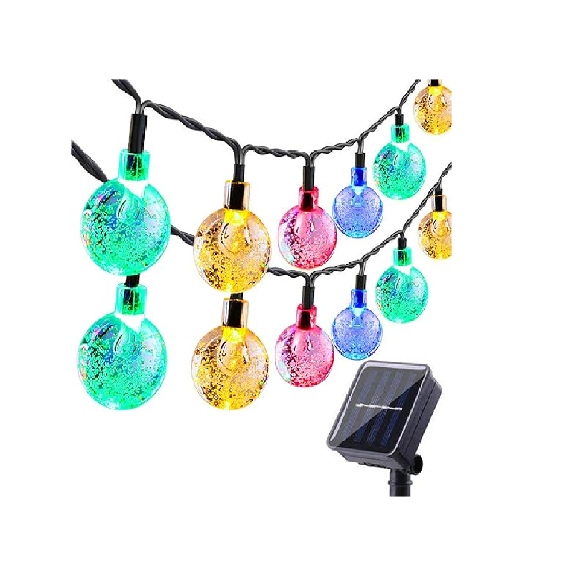 60 LED Solar Crystal Ball String Lights, 36ft White