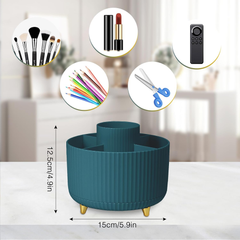 Green Rotating Makeup Organizer with 5 Compartments & Anti-Slip Base for Vanity