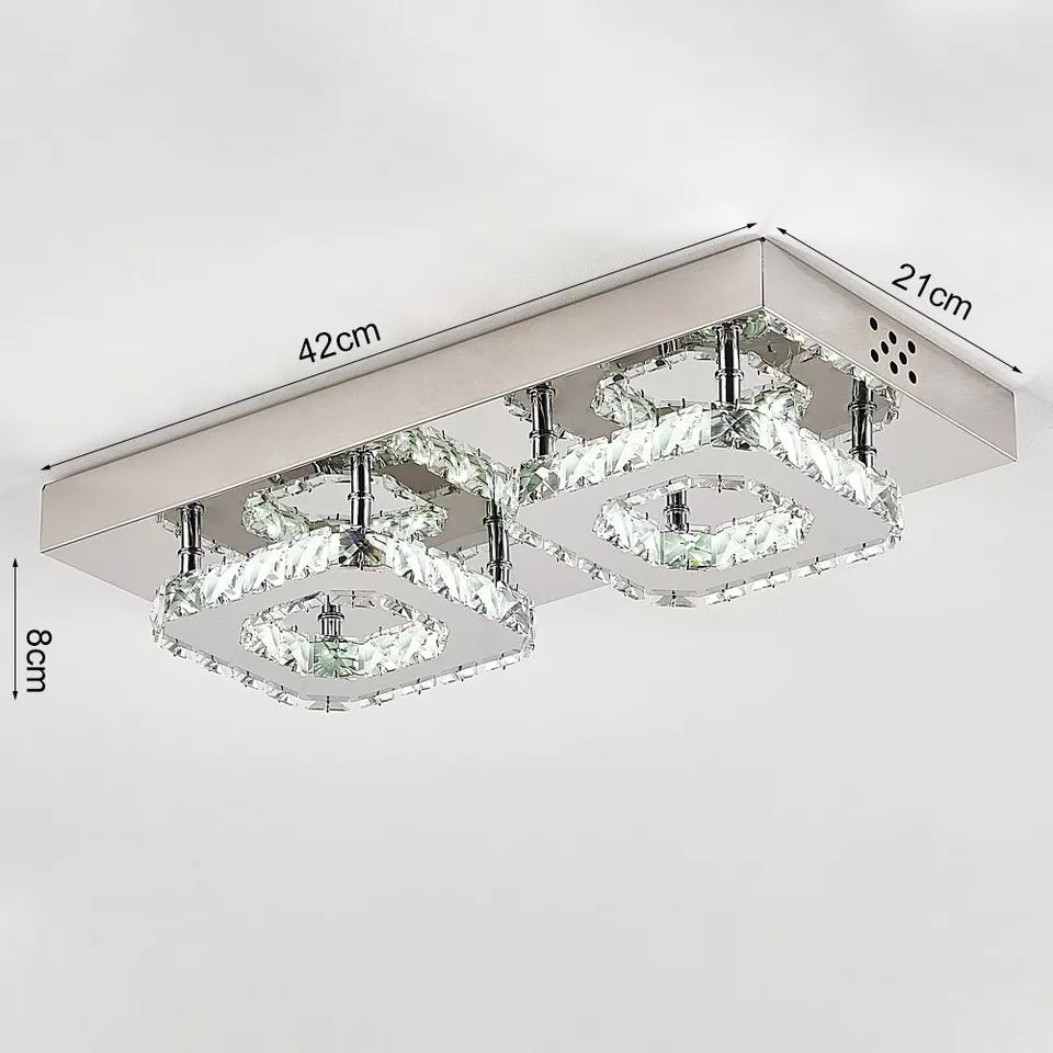 Modern Square Crystal LED Ceiling Light – Elegant Chrome Chandelier for Living Room, Bedroom & More
