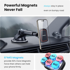 Magnetic Car Phone Mount – Universal Dashboard & Windscreen Holder with 6 Strong Magnets and Telescopic Arm