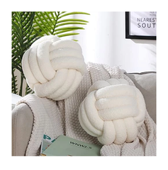 Bigougem Knot Ball Pillow – Soft Hand-Woven Velvet Cushion for Sofa & Bedroom, Beige