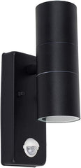 Black Round Up Down Outdoor Security Wall Light with PIR Motion Sensor - IP44 Rated - GU10 LED