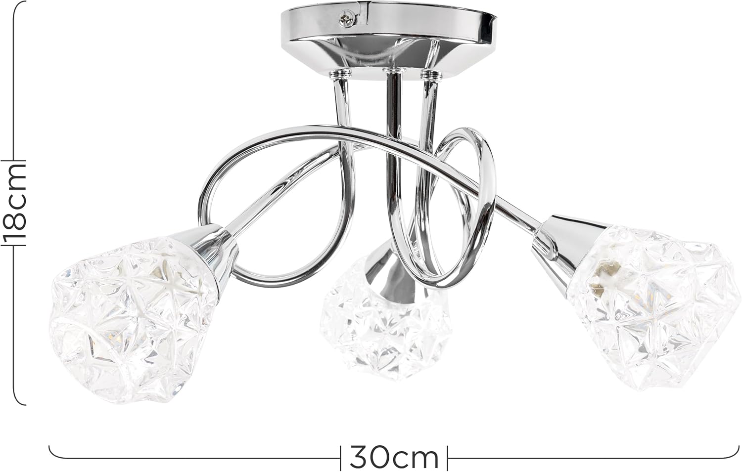 3 Way Chrome Ceiling Light with Diamond Glass Shades – Modern Pendant Fixture