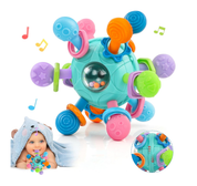 Sensory Montessori Baby Toy Rattle Teether Shaker for Infants 0–12 Months (Blue)