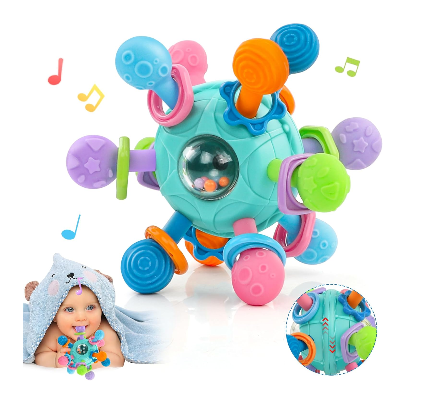 Sensory Montessori Baby Toy Rattle Teether Shaker for Infants 0–12 Months (Blue)