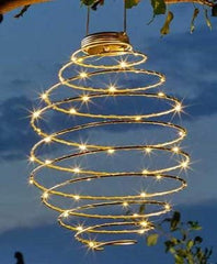 LED Solar Lantern Lights with Spiral Effect - Hanging Copper Solar Ornaments for Garden, Party, and Weddings, Mega Warm White