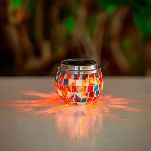 Multi-Colored Mosaic Glass Jar Solar Lights – LED with Auto Sensor for Outdoor Patio and Garden Decor