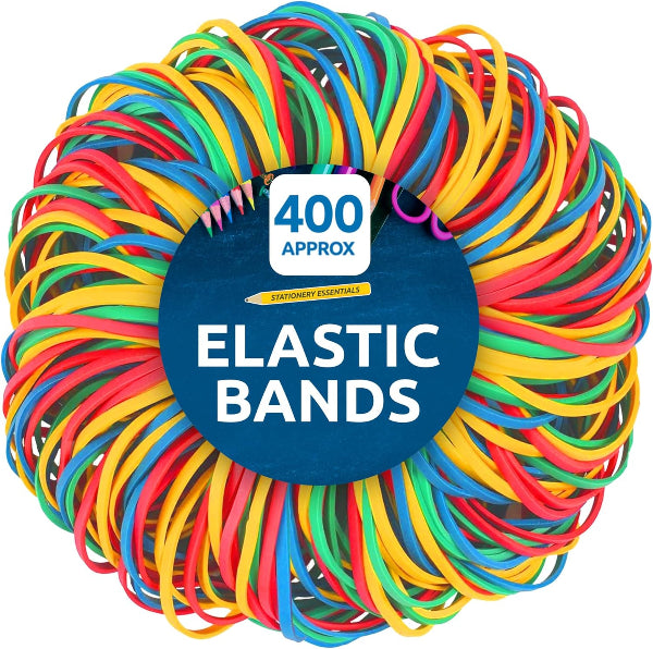 400-Pack Coloured Elastic Rubber Bands, Assorted Sizes for Home, Office & Crafts