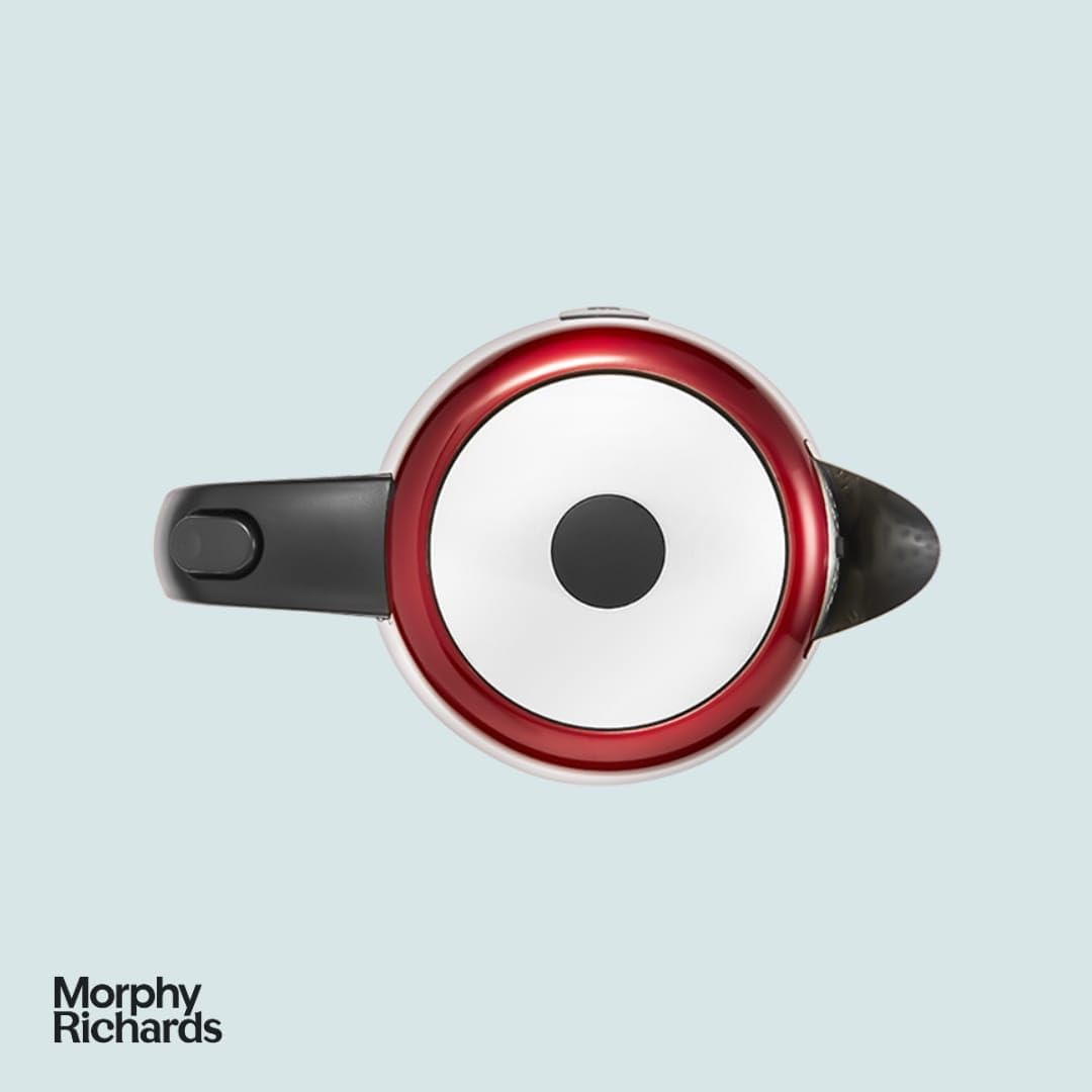 Morphy Richards Equip Kettle 1.7L – 3000W Rapid Boil, Removable Limescale Filter, Easy View Water Gauge, Stainless Steel, Red