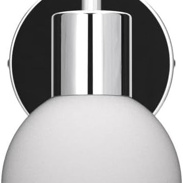 White spherical light fixture with chrome finish on a white background