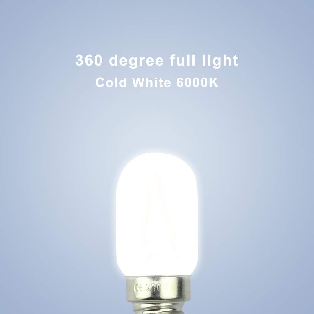 2-Pack E14 3W LED Refrigerator Bulb, 6000K Cool White, Energy-Saving SES Pygmy Light for Freezer, Microwave, Cooker Hood & Appliance Lighting