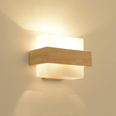 Modern LED Wall Light Indoor, Creative Square Wooden Wall Lamp with Glass Shade, Elegant Wall Sconce for Bedroom, Living Room, Hallway, Dining Room, and Stairs, E27