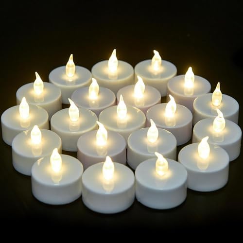 Candles:24pack Realistic LED Flickering Operated Tea Lights Steady Battery Tealights Long Lasting Electric Fake Candles Decoration for Party and Gifts Ideas