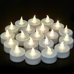 Candles:24pack Realistic LED Flickering Operated Tea Lights Steady Battery Tealights Long Lasting Electric Fake Candles Decoration for Party and Gifts Ideas