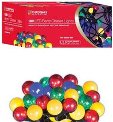 100 Multi-Coloured LED Berry Chaser String Lights, Metal with Multicoloured Lights, Ideal for Vibrant Indoor and Outdoor Decorations