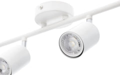 White ceiling light fixture with three circular lights on a white background