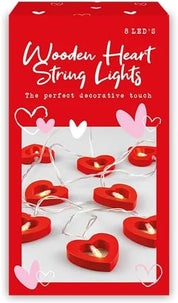 Heart Shaped LED String Lights, Red Wooden Hearts, 150cm Battery Operated Indoor Decorative Lighting