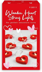 Heart Shaped LED String Lights, Red Wooden Hearts, 150cm Battery Operated Indoor Decorative Lighting
