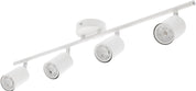 White ceiling light fixture with four spotlights on a white background