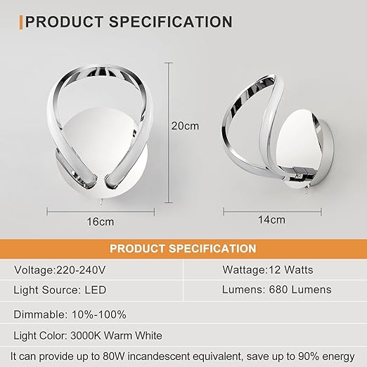 12W Halo LED Wall Light, Polished Chrome, 680 Lumens