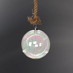 LED Light Up Glass Ball Orb – 12cm Smokey Metallic Grey Globe on 1m Brown Jute Rope with Timer, Perfect for Christmas and Festive Décor