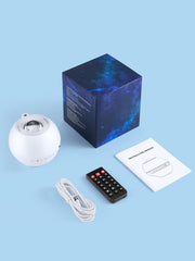 15-color galaxy star projector with Bluetooth and remote control. Includes 15 white noises and 7 brightness levels