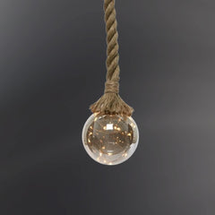 LED Light Up Glass Ball Orb – 12cm Smokey Metallic Grey Globe on 1m Brown Jute Rope with Timer, Perfect for Christmas and Festive Décor