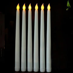 6-Pack White Flameless Taper Candles – Battery Operated LED for Christmas, Birthdays, Weddings, and Home Decor