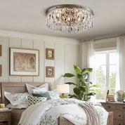 Antique Silver Crystal Semi Flush Mount Chandelier – 4-Light LED Ceiling Fixture