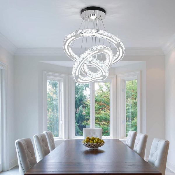 Modern Adjustable 2-Ring LED Crystal Chandelier with Remote