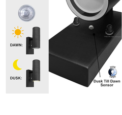 Outdoor Wall Lights, Up and Down Lamp with Motion Sensor, IP44 Black Stainless Steel Outside Lighting Mains Powered Fixtures