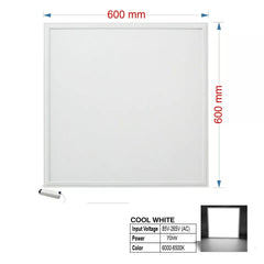 70W LED Recessed Ceiling Light Panel 600x600mm, 6500K Cool White, Ultra-Slim Design for Bedroom Lighting