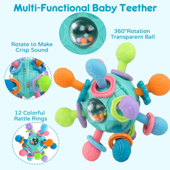 Sensory Montessori Baby Toy Rattle Teether Shaker for Infants 0–12 Months (Blue)