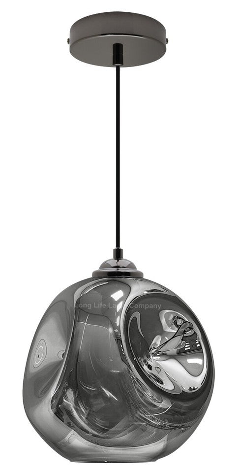 Vintage Smoked Glass Pendant Light with Irregular Shade – Ceiling Hanging Lamp for Home, Pub & Diner