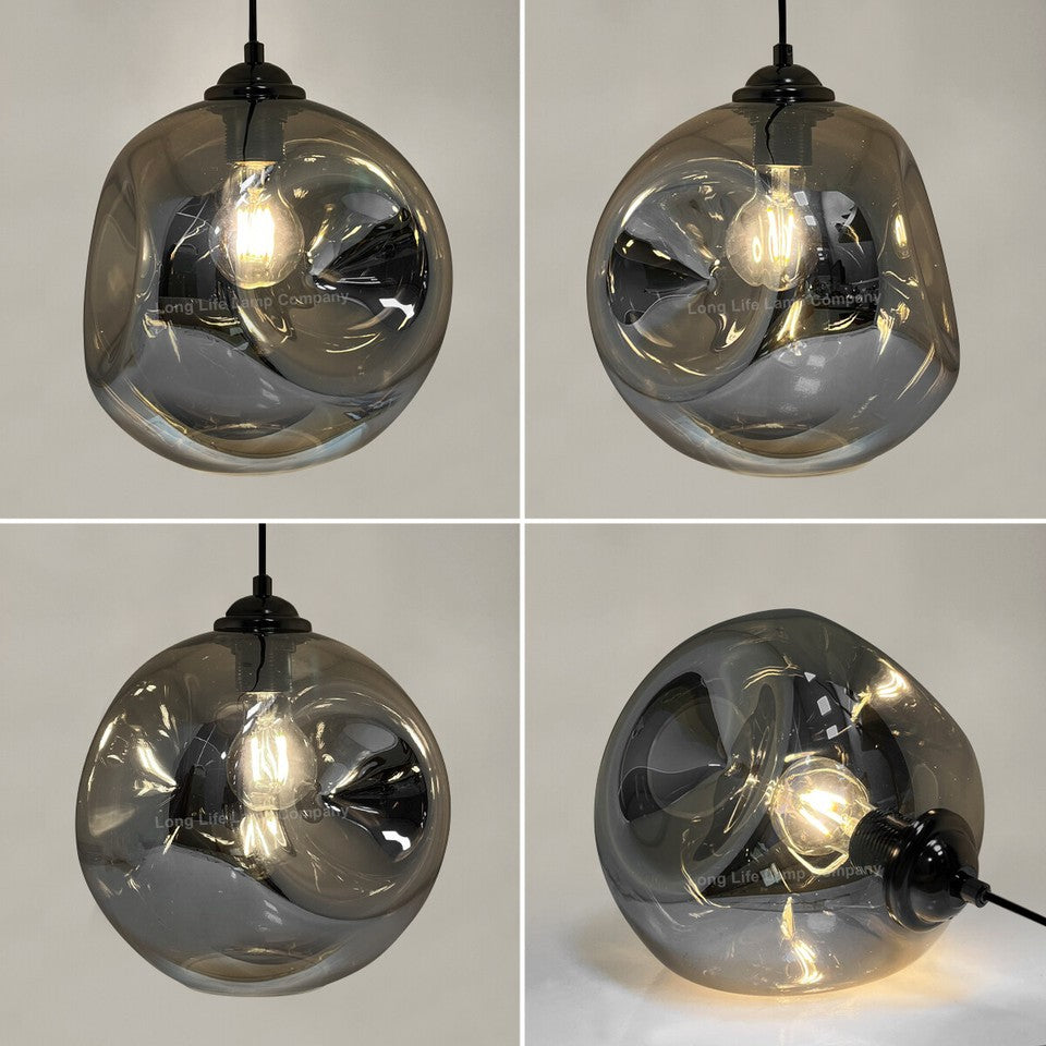 Vintage Smoked Glass Pendant Light with Irregular Shade – Ceiling Hanging Lamp for Home, Pub & Diner
