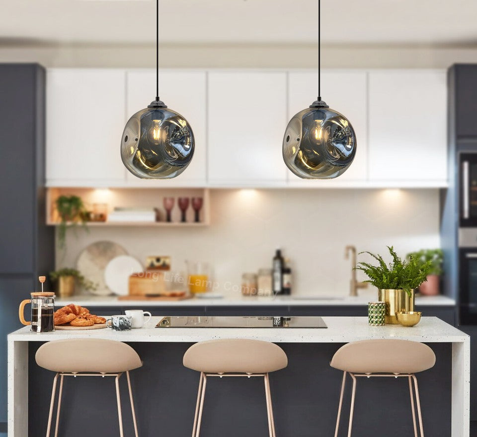 Vintage Smoked Glass Pendant Light with Irregular Shade – Ceiling Hanging Lamp for Home, Pub & Diner