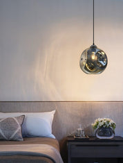 Vintage Smoked Glass Pendant Light with Irregular Shade – Ceiling Hanging Lamp for Home, Pub & Diner