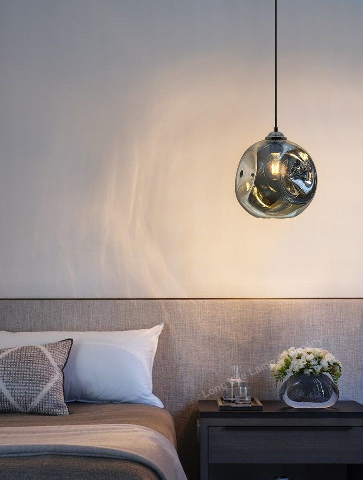 Vintage Smoked Glass Pendant Light with Irregular Shade – Ceiling Hanging Lamp for Home, Pub & Diner