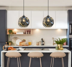 Vintage Smoked Glass Pendant Light with Irregular Shade – Ceiling Hanging Lamp for Home, Pub & Diner