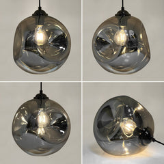Vintage Smoked Glass Pendant Light with Irregular Shade – Ceiling Hanging Lamp for Home, Pub & Diner