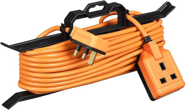 15M Heavy Duty Outdoor Extension Lead, Single Socket with Cable Tidy – 13A Orange