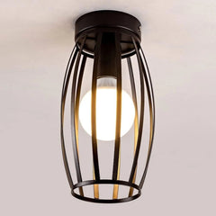 Vintage Black Basket Cage Ceiling Light - Semi-Flush Mount for Hallway, Bedroom, Living Room, E27 Bulb