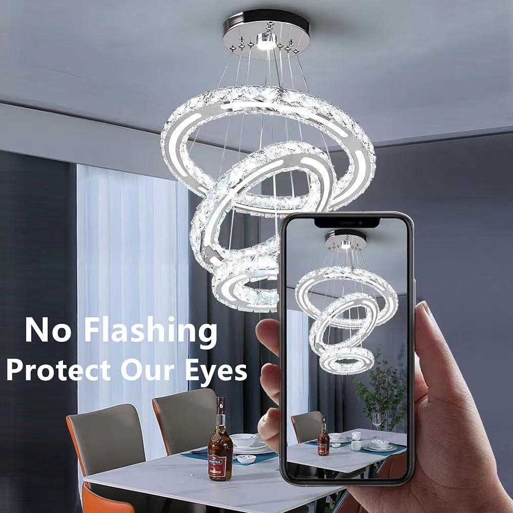Modern Adjustable 2-Ring LED Crystal Chandelier with Remote
